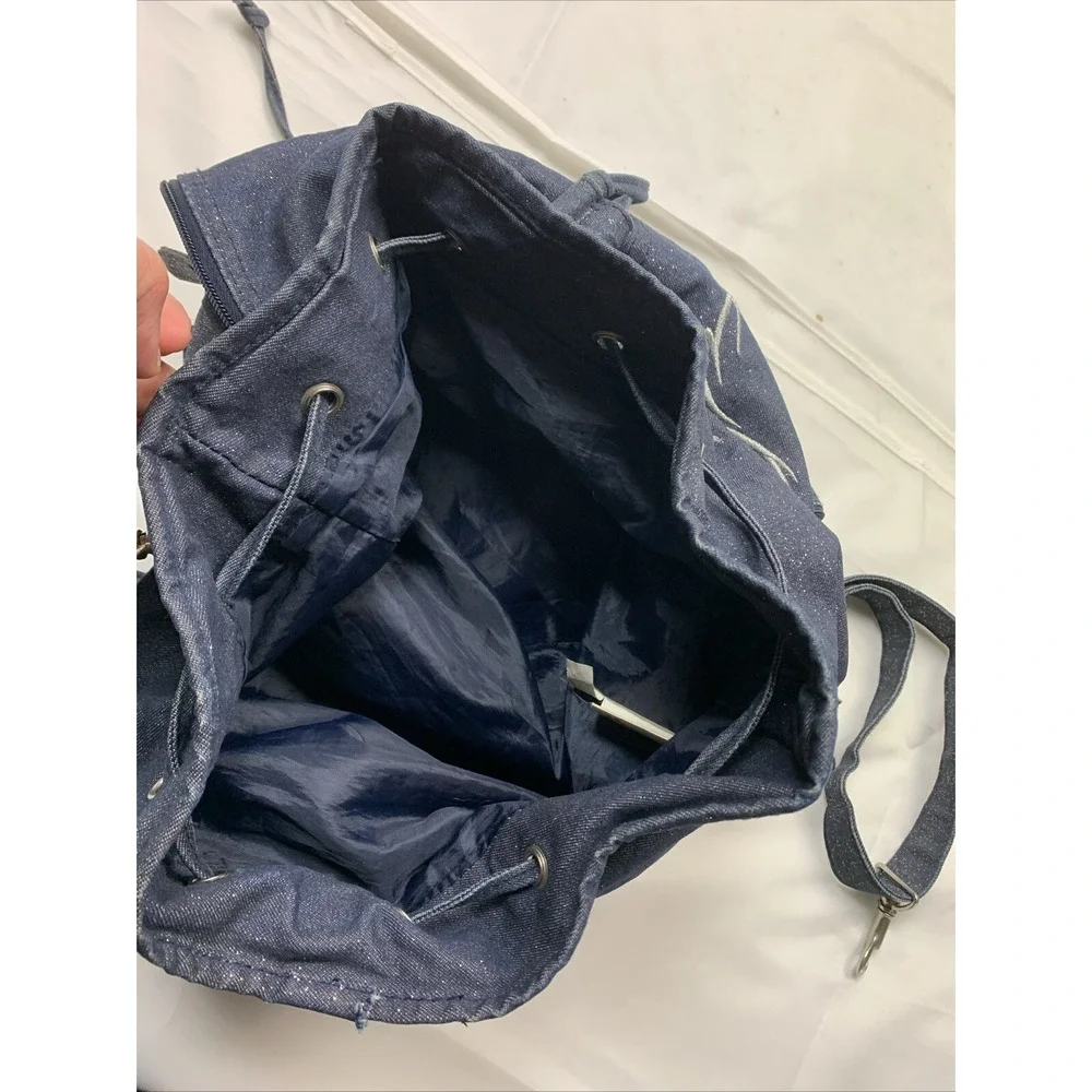 Disneyland Resort Tinker bell Glitter Blue Denim Shoulder Backpack‎ Travel Bag